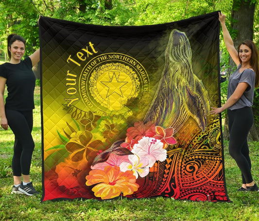 CNMI Custom Personalised Premium Quilt - Humpback Whale with Tropical Flowers (Yellow)