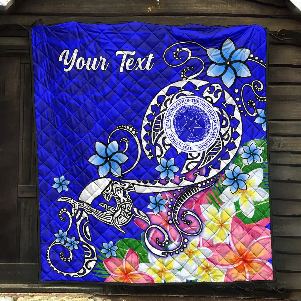 CNMI Custom Personalised Premium Quilt - Turtle Plumeria (Blue)