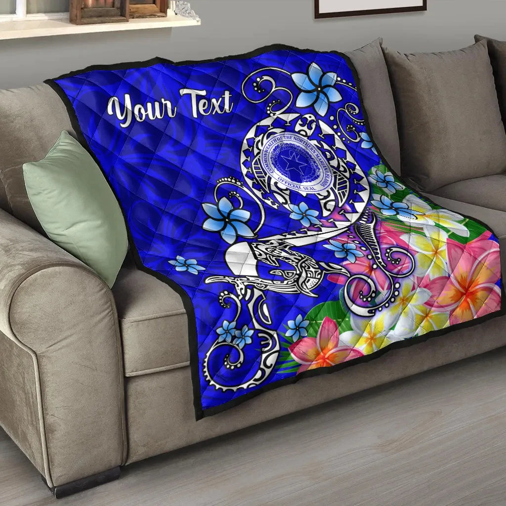 CNMI Custom Personalised Premium Quilt - Turtle Plumeria (Blue)