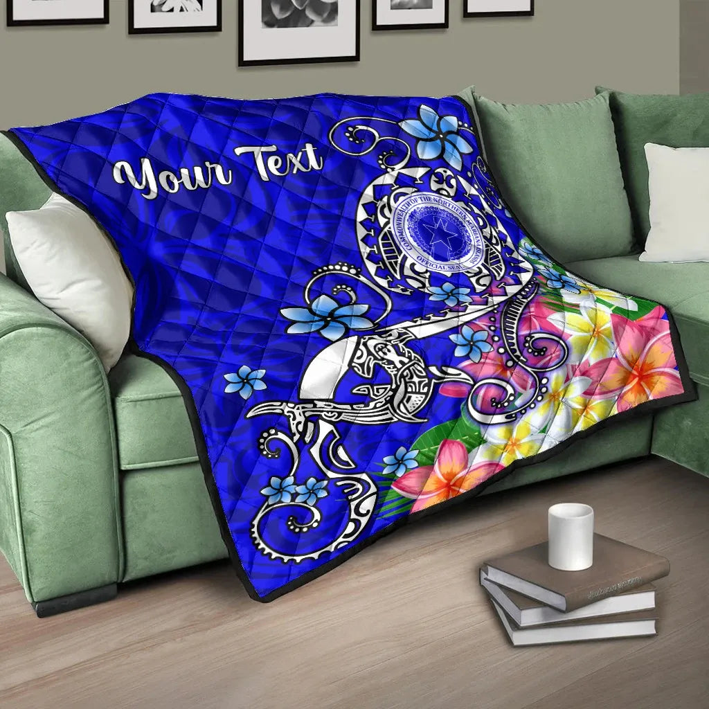 CNMI Custom Personalised Premium Quilt - Turtle Plumeria (Blue)