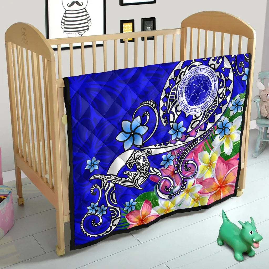 CNMI Custom Personalised Premium Quilt - Turtle Plumeria (Blue)