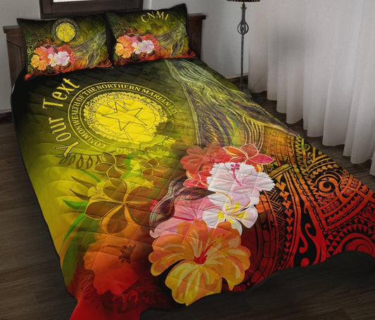 CNMI Custom Personalised Quilt Bed Set - Humpback Whale with Tropical Flowers (Yellow)