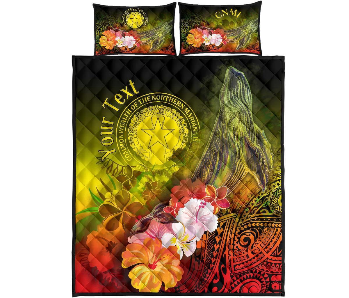 CNMI Custom Personalised Quilt Bed Set - Humpback Whale with Tropical Flowers (Yellow)