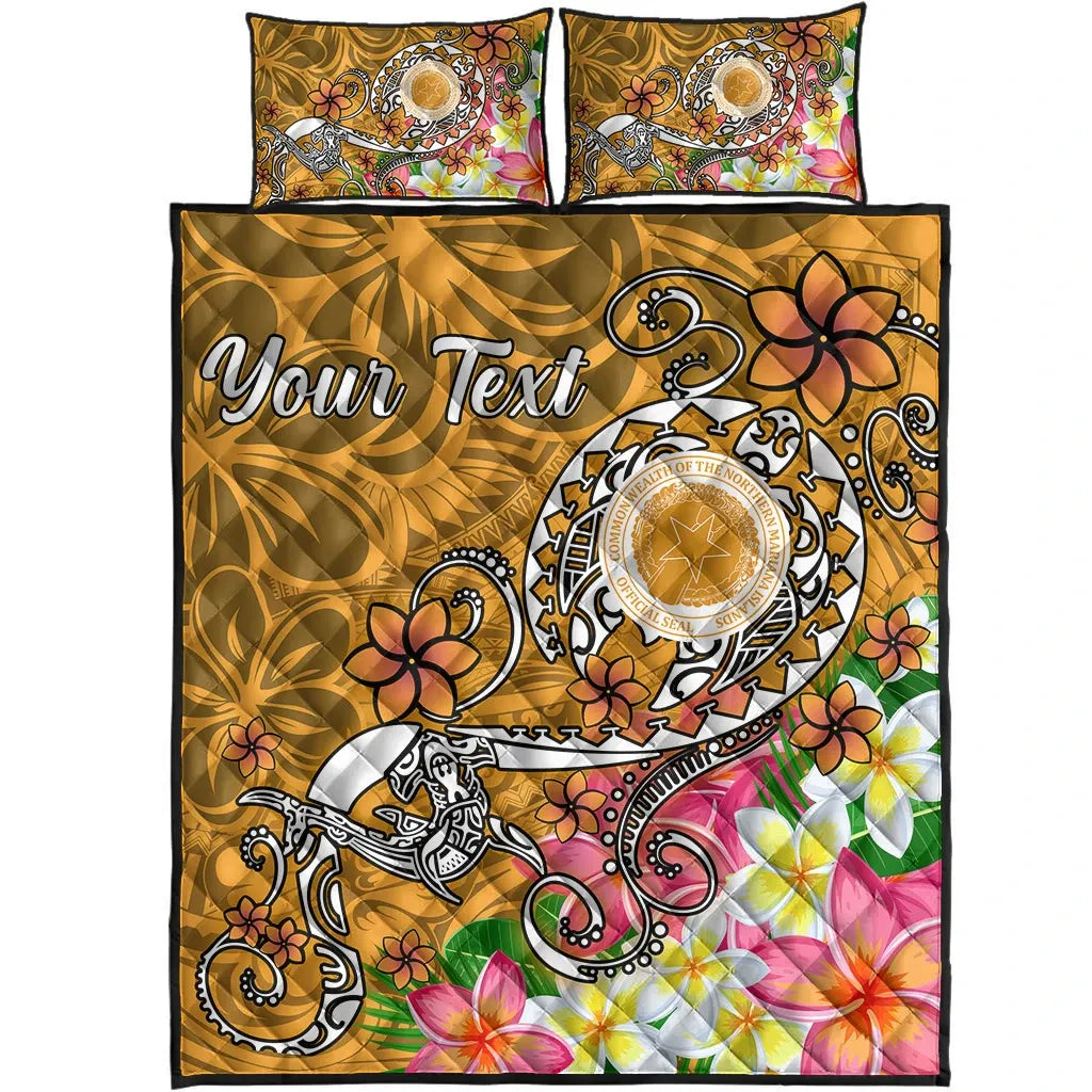 CNMI Custom Personalised Quilt Bed Set - Turtle Plumeria (Gold)