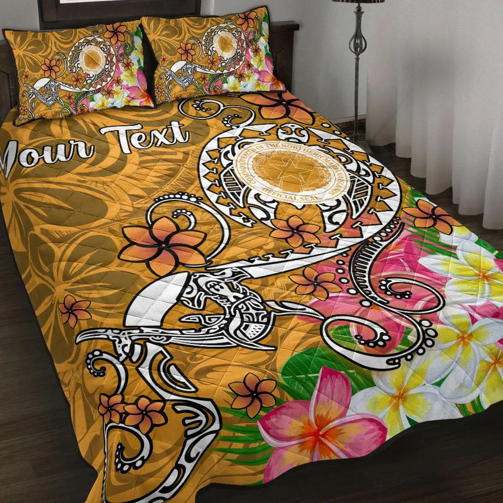 CNMI Custom Personalised Quilt Bed Set - Turtle Plumeria (Gold)