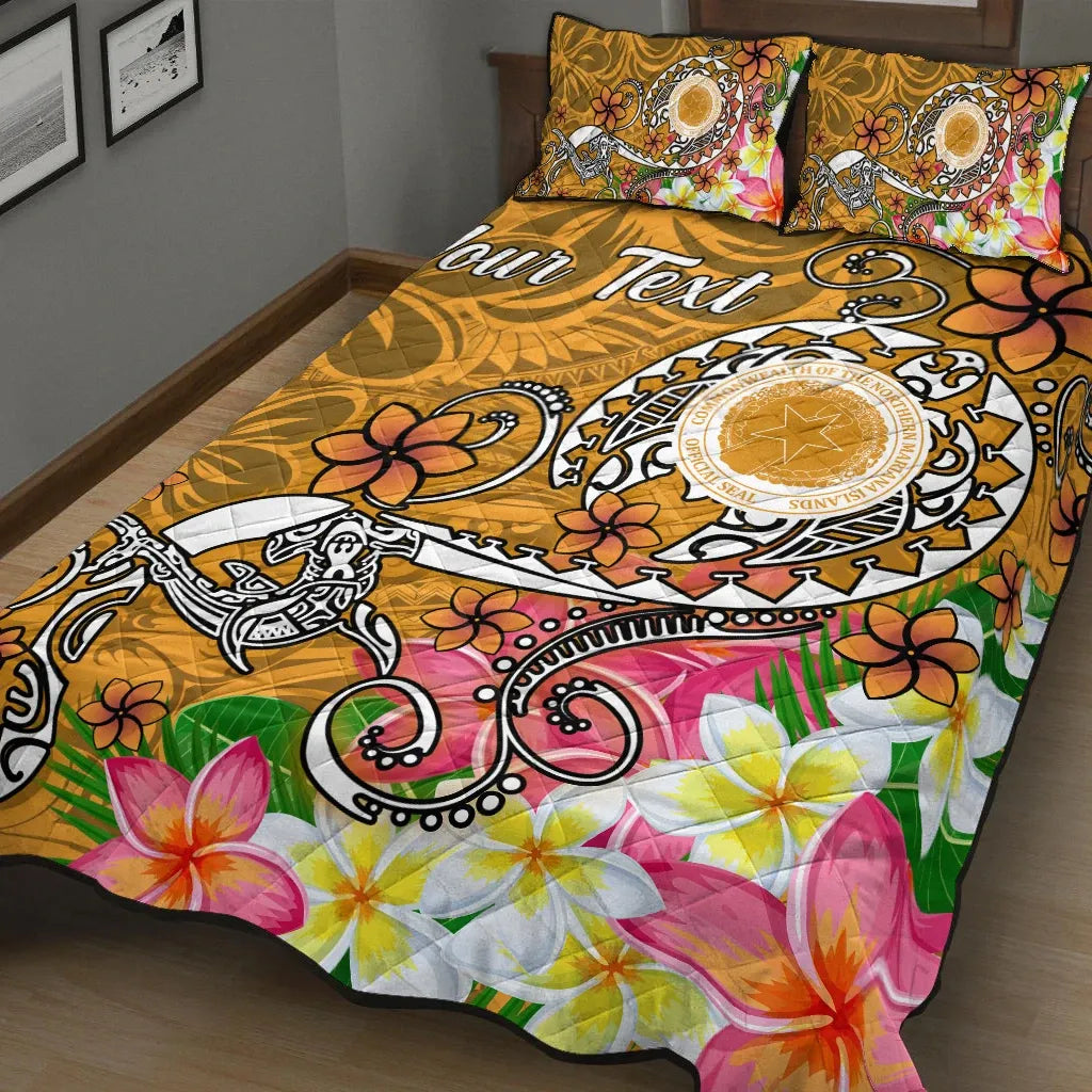 CNMI Custom Personalised Quilt Bed Set - Turtle Plumeria (Gold)