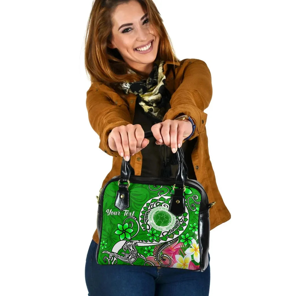 CNMI Custom Personalised Shoulder Handbag - Turtle Plumeria (Green)