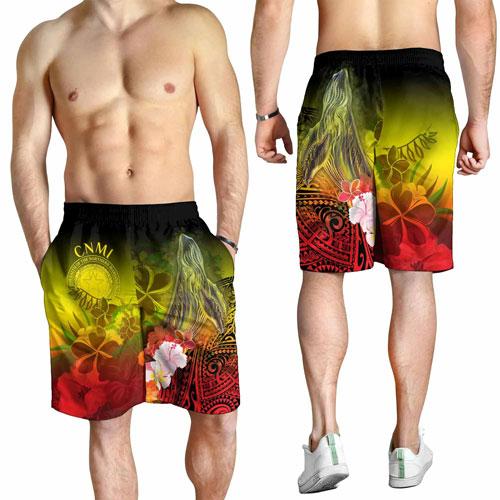 CNMI Men Shorts - Humpback Whale with Tropical Flowers (Yellow)