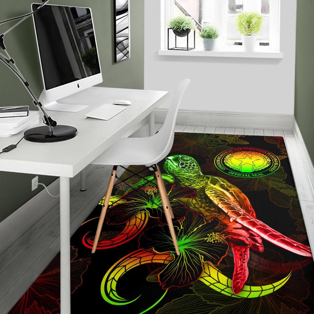 CNMI Polynesian Area Rugs - Turtle With Blooming Hibiscus Reggae