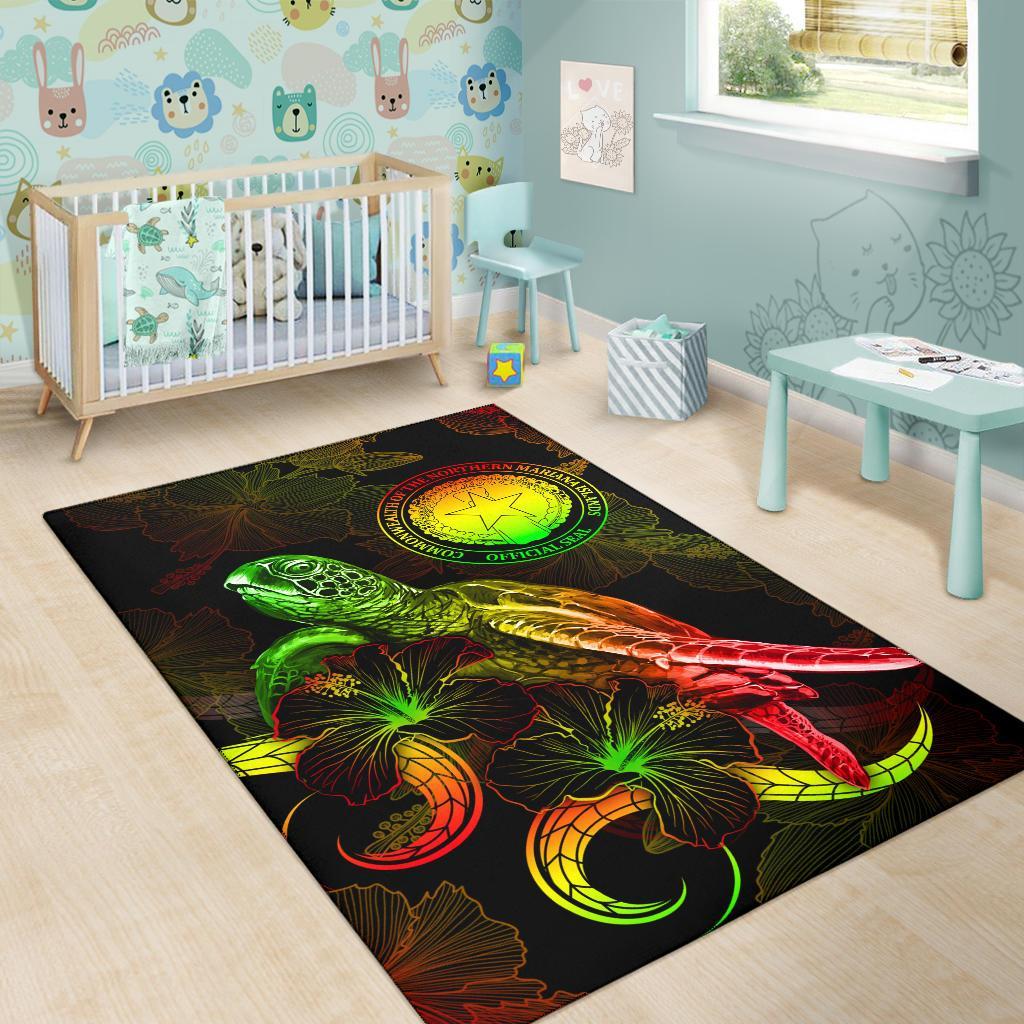 CNMI Polynesian Area Rugs - Turtle With Blooming Hibiscus Reggae