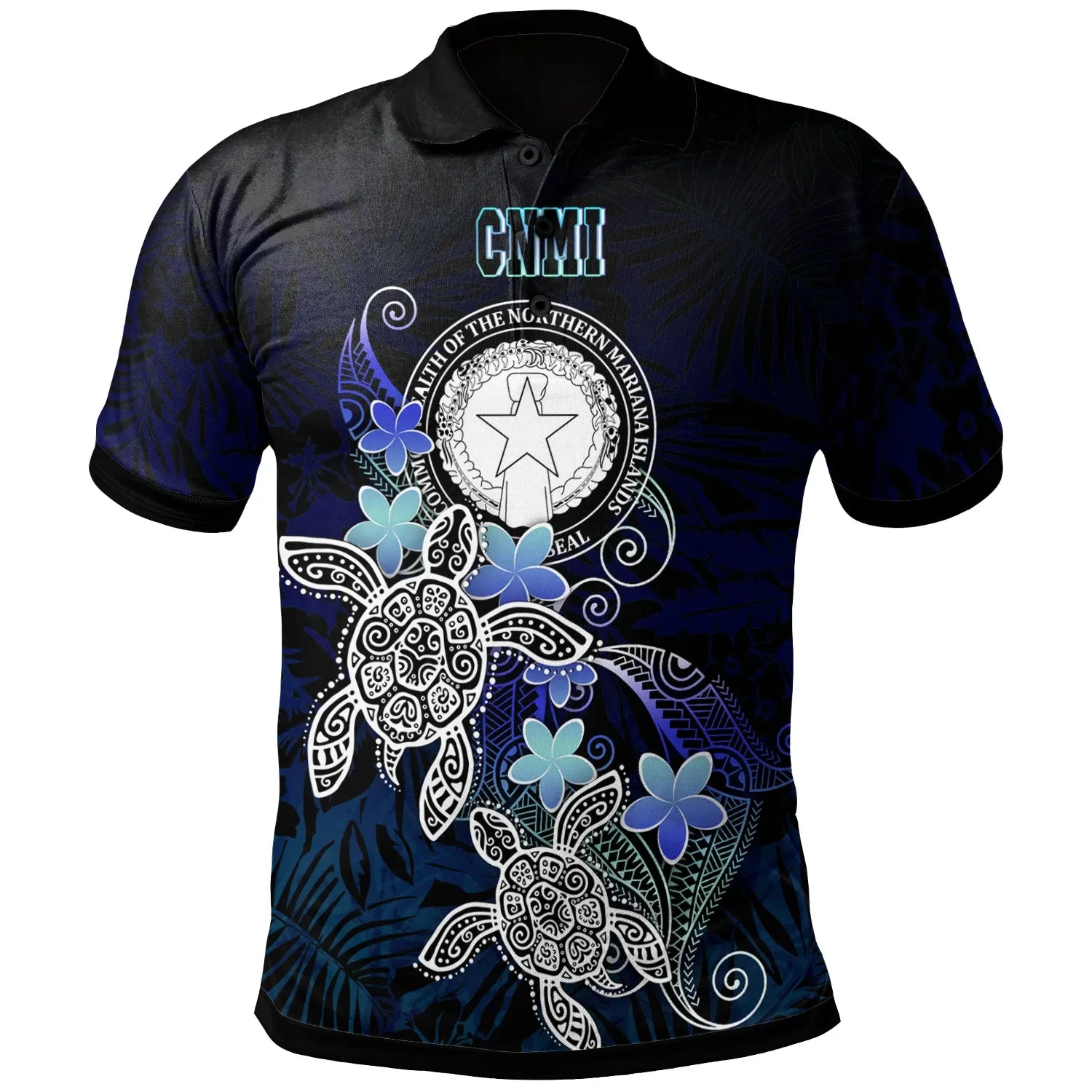 CNMI Polynesian Polo Shirt - Blue Turtle Couple