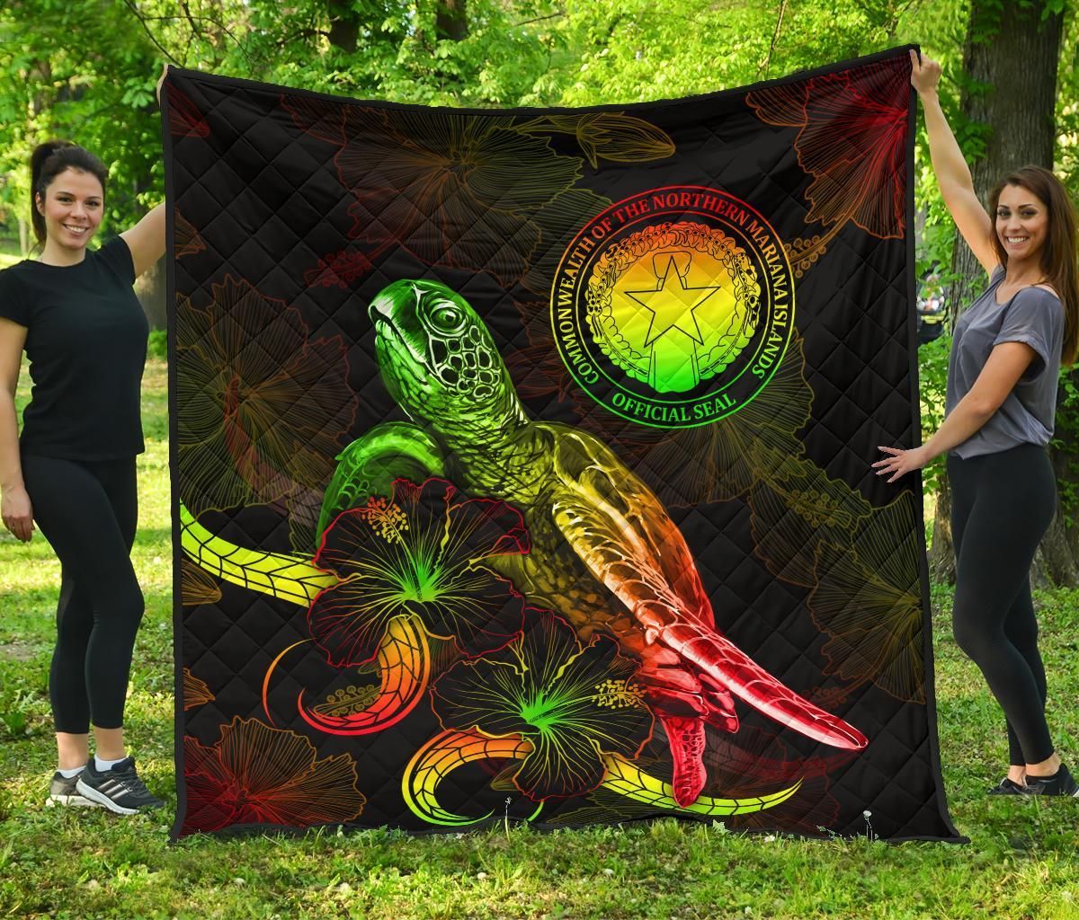 CNMI Polynesian Premium Quilt - Turtle With Blooming Hibiscus reggae
