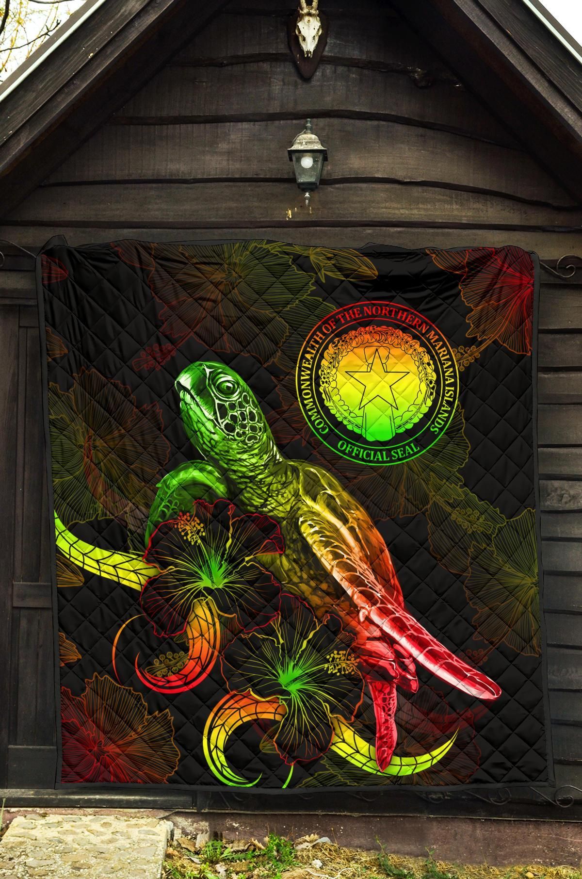 CNMI Polynesian Premium Quilt - Turtle With Blooming Hibiscus reggae