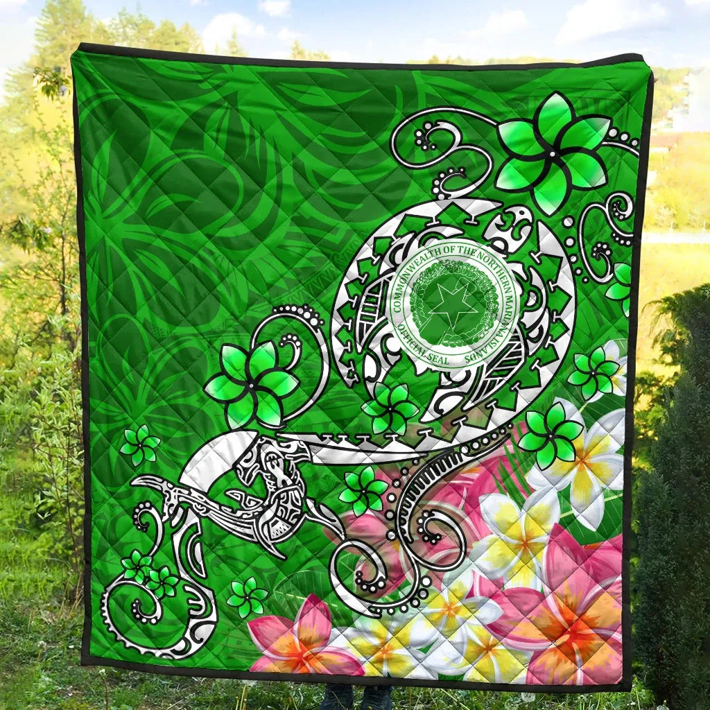 CNMI Premium Quilt  - Turtle Plumeria (Green)