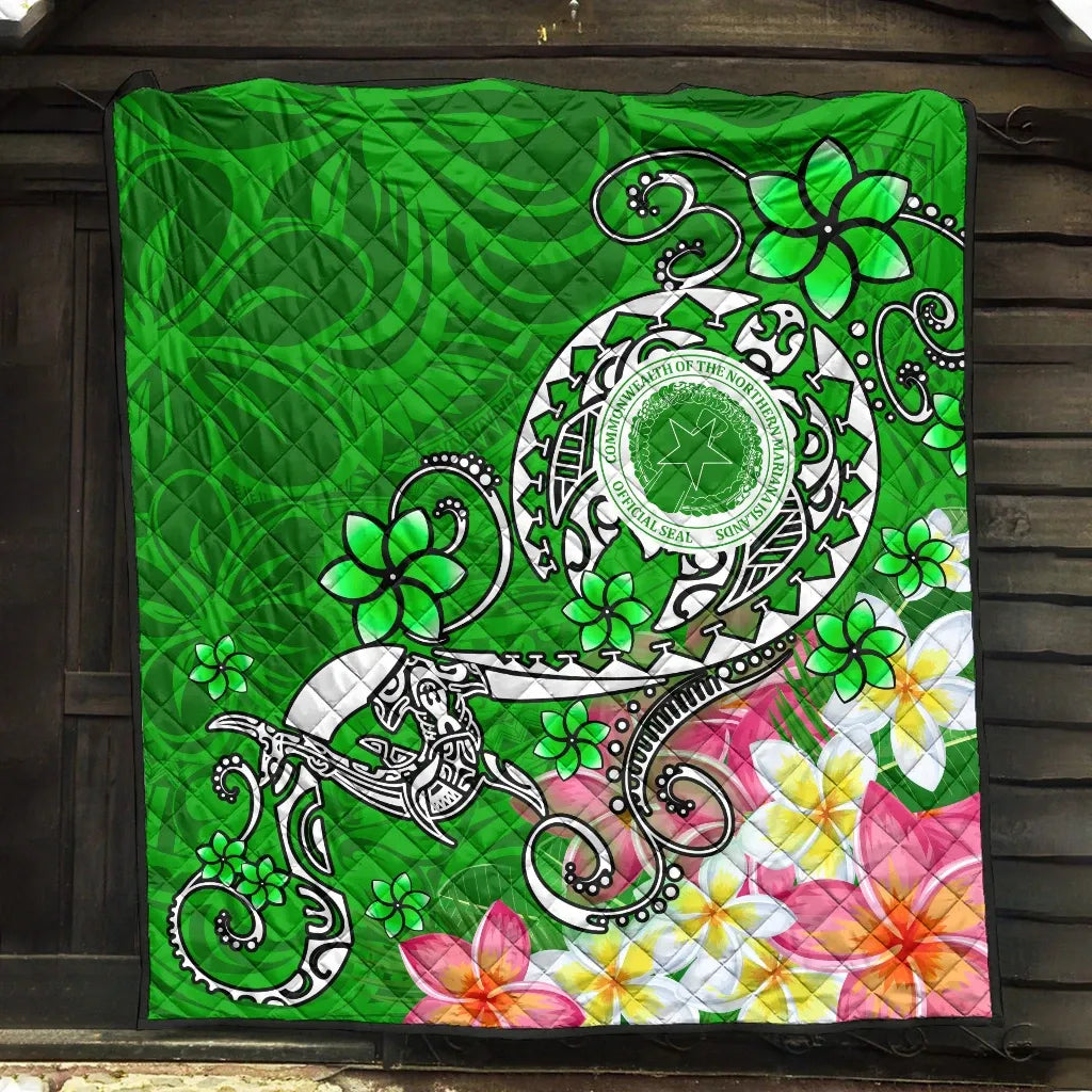 CNMI Premium Quilt  - Turtle Plumeria (Green)