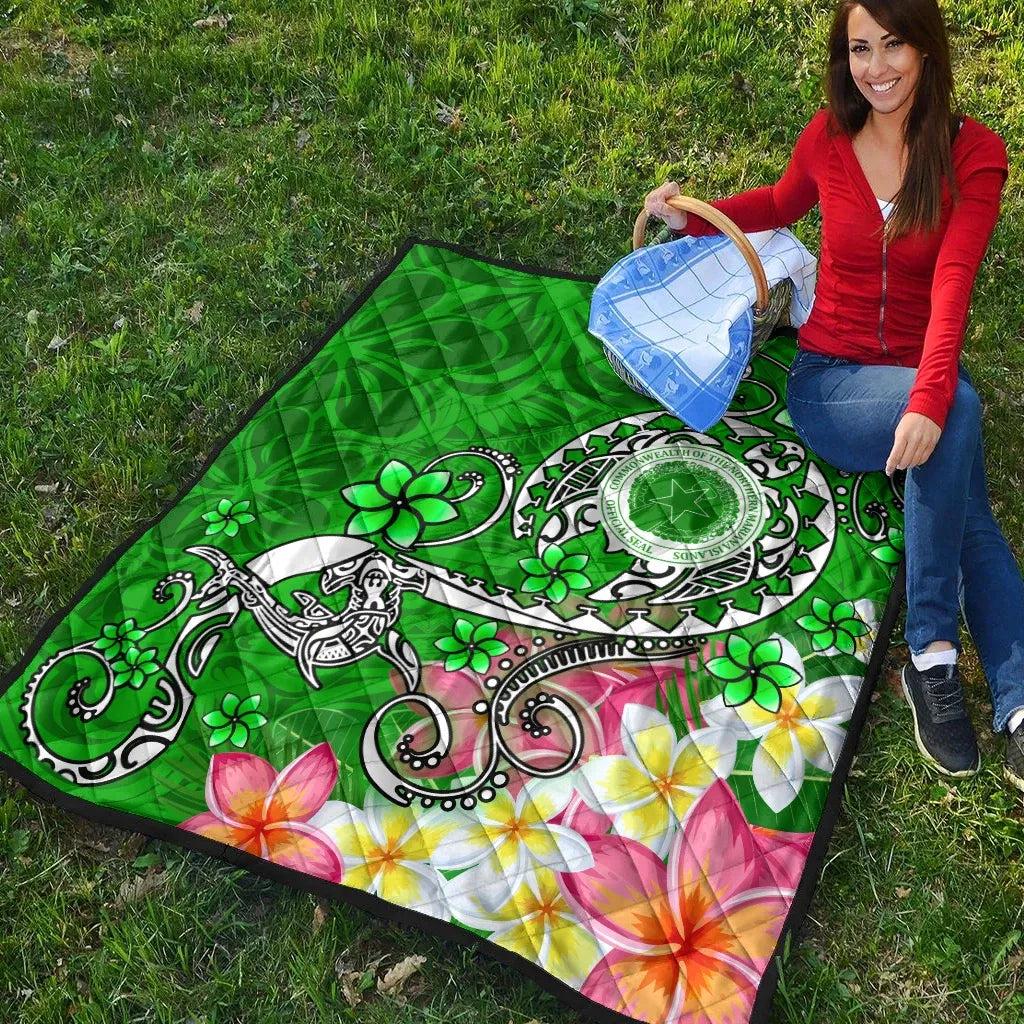 CNMI Premium Quilt  - Turtle Plumeria (Green)