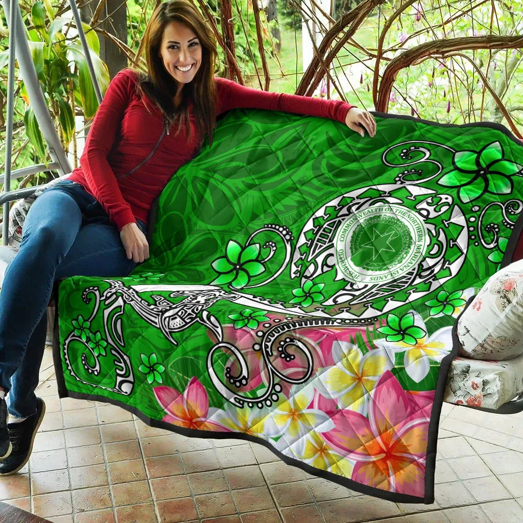 CNMI Premium Quilt  - Turtle Plumeria (Green)