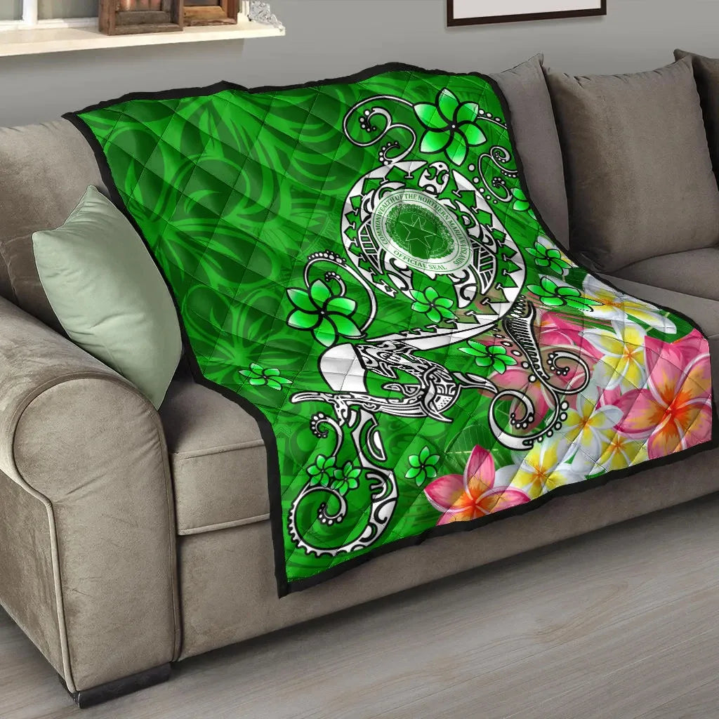 CNMI Premium Quilt  - Turtle Plumeria (Green)