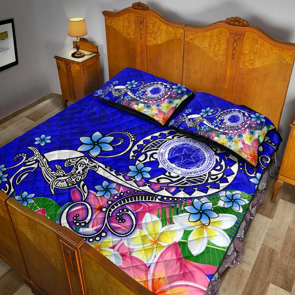 CNMI Quilt Bed Set - Turtle Plumeria (Blue)