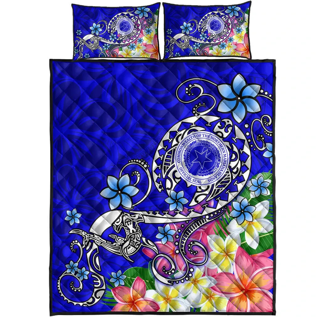 CNMI Quilt Bed Set - Turtle Plumeria (Blue)