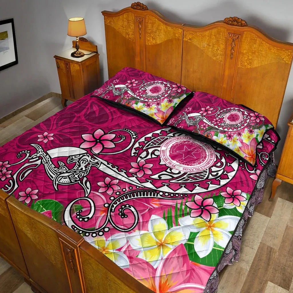 CNMI Quilt Bed Set - Turtle Plumeria (Pink)