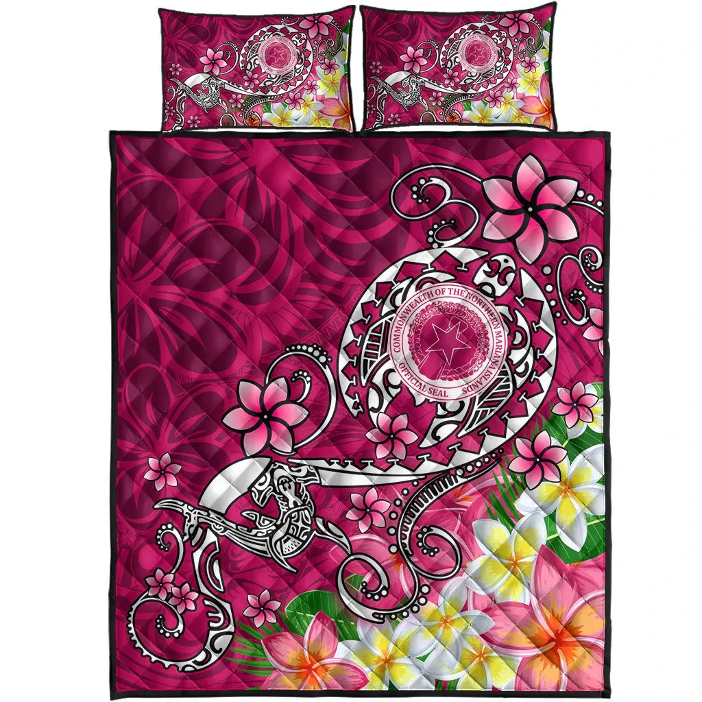 CNMI Quilt Bed Set - Turtle Plumeria (Pink)