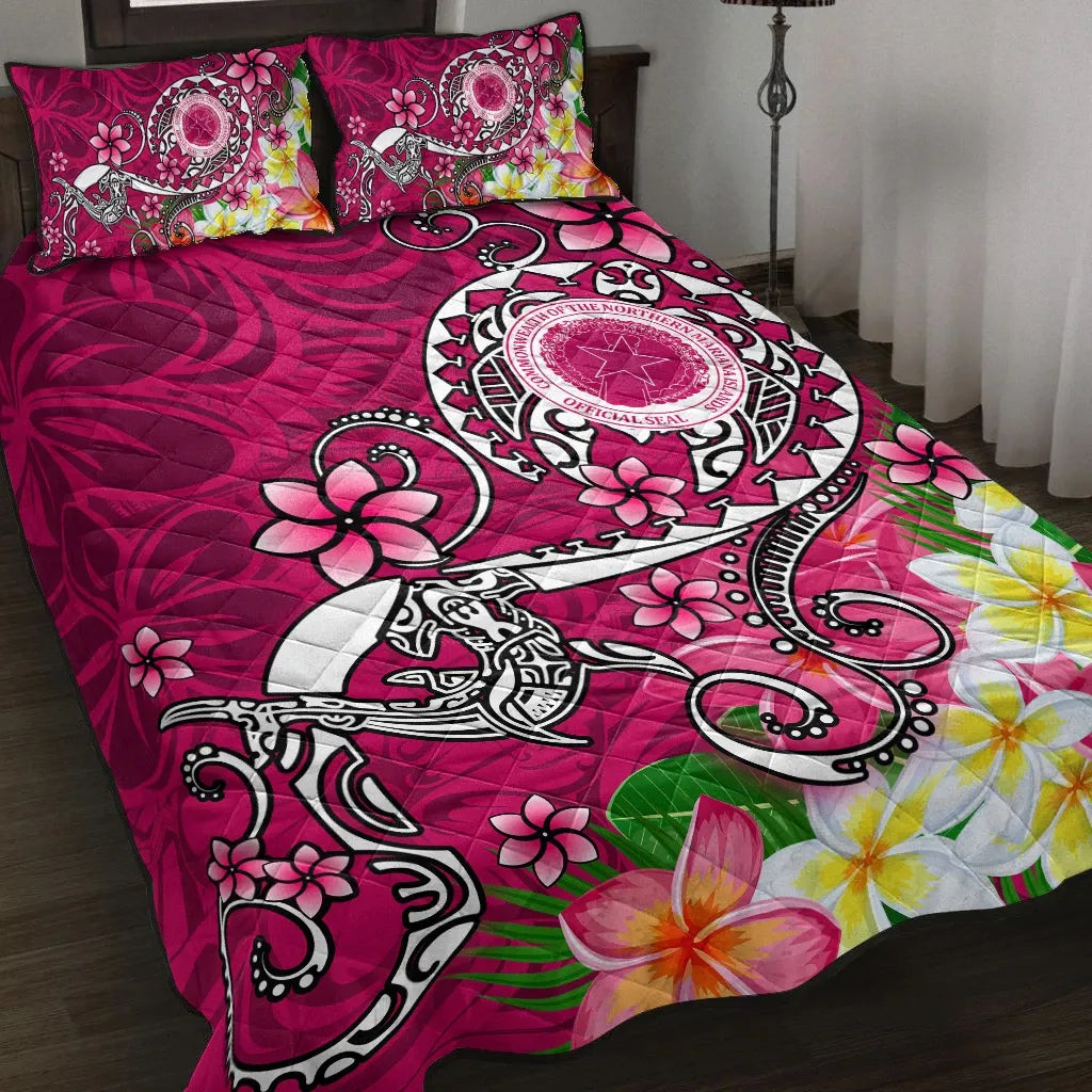 CNMI Quilt Bed Set - Turtle Plumeria (Pink)