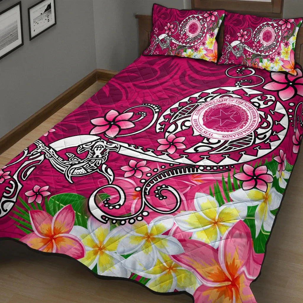 CNMI Quilt Bed Set - Turtle Plumeria (Pink)