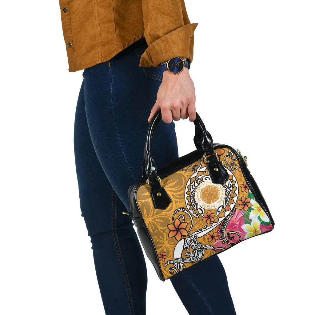 CNMI Shoulder Handbag - Turtle Plumeria (Gold)