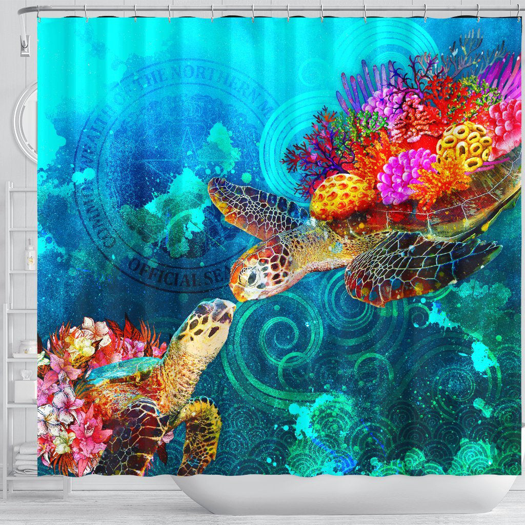 CNMI Shower Curtain - Sea Turtle Coral Treasure