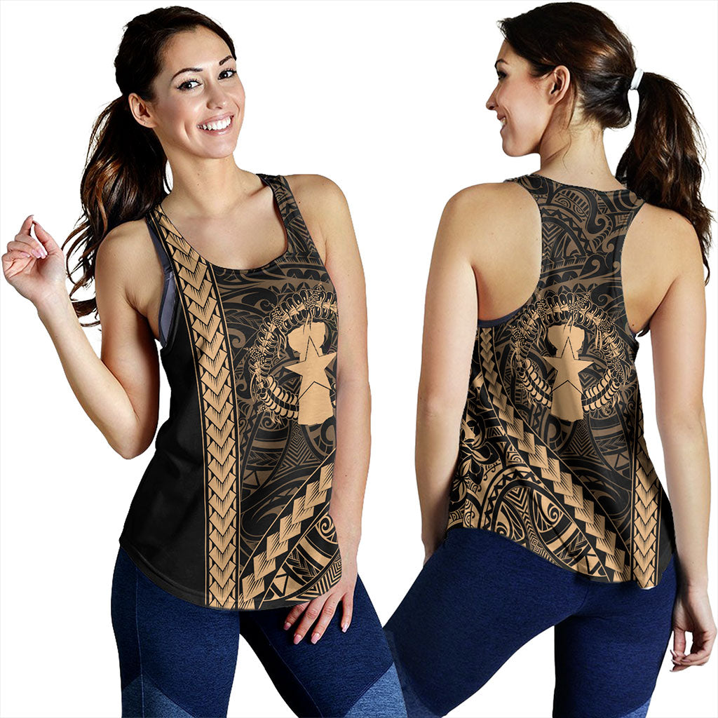 Northern Mariana Islands Women Tank Coat Of Arms Polynesian Tribal Gold