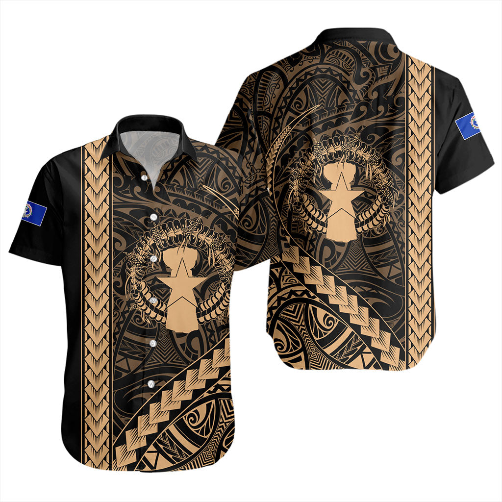 Northern Mariana Islands Short Sleeve Shirt Coat Of Arms Polynesian Tribal Gold