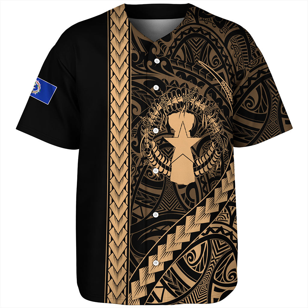 Northern Mariana Islands Baseball Shirt Coat Of Arms Polynesian Tribal Gold