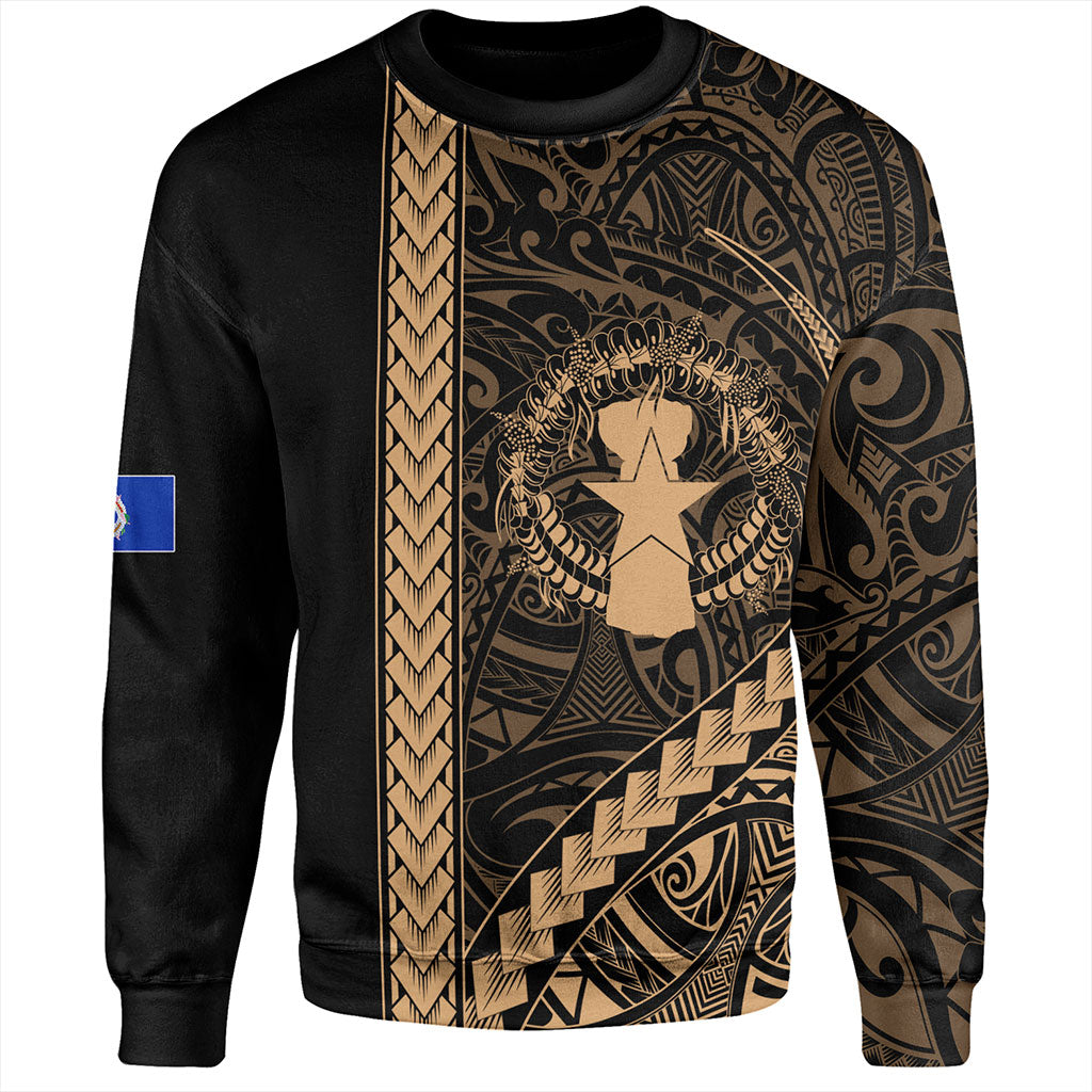 Northern Mariana Islands Sweatshirt Coat Of Arms Polynesian Tribal Gold