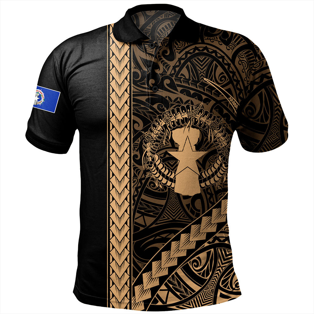 Northern Mariana Islands Polo Shirt Coat Of Arms Polynesian Tribal Gold