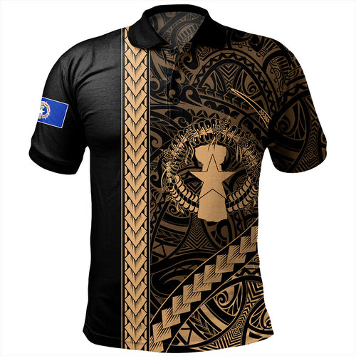 Northern Mariana Islands Polo Shirt Coat Of Arms Polynesian Tribal Gold