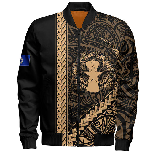 Northern Mariana Islands Bomber Jacket Coat Of Arms Polynesian Tribal Gold