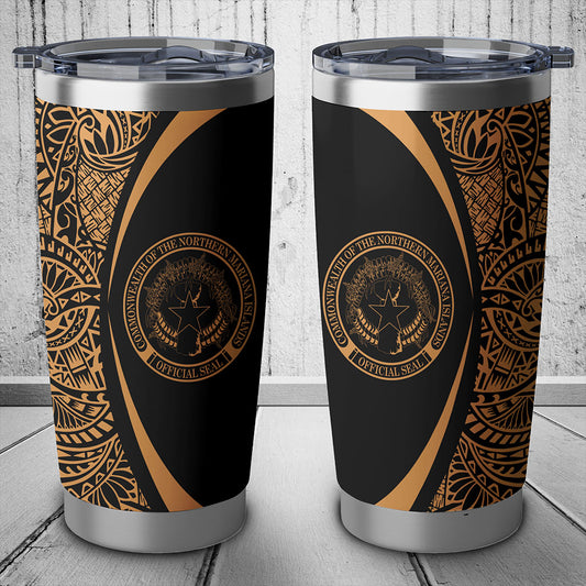 Northern Mariana Islands Tumbler Lauhala Circle Style Gold