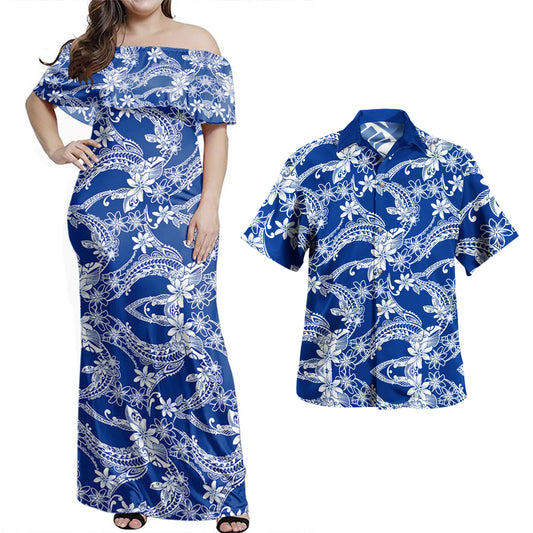 Polynesian Combo Dress And Shirt Polynesian Print Fabric And Flower