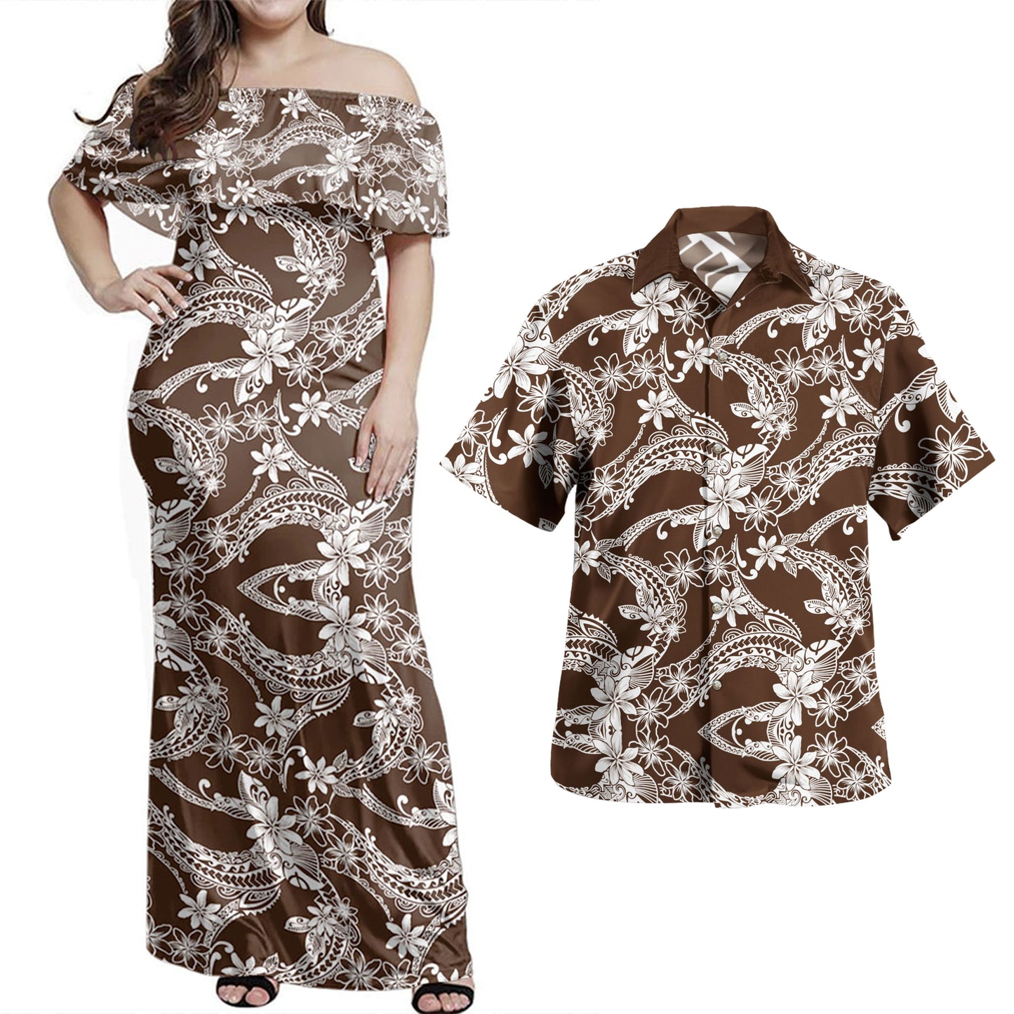 Polynesian Combo Dress And Shirt Polynesian Print Fabric And Flower