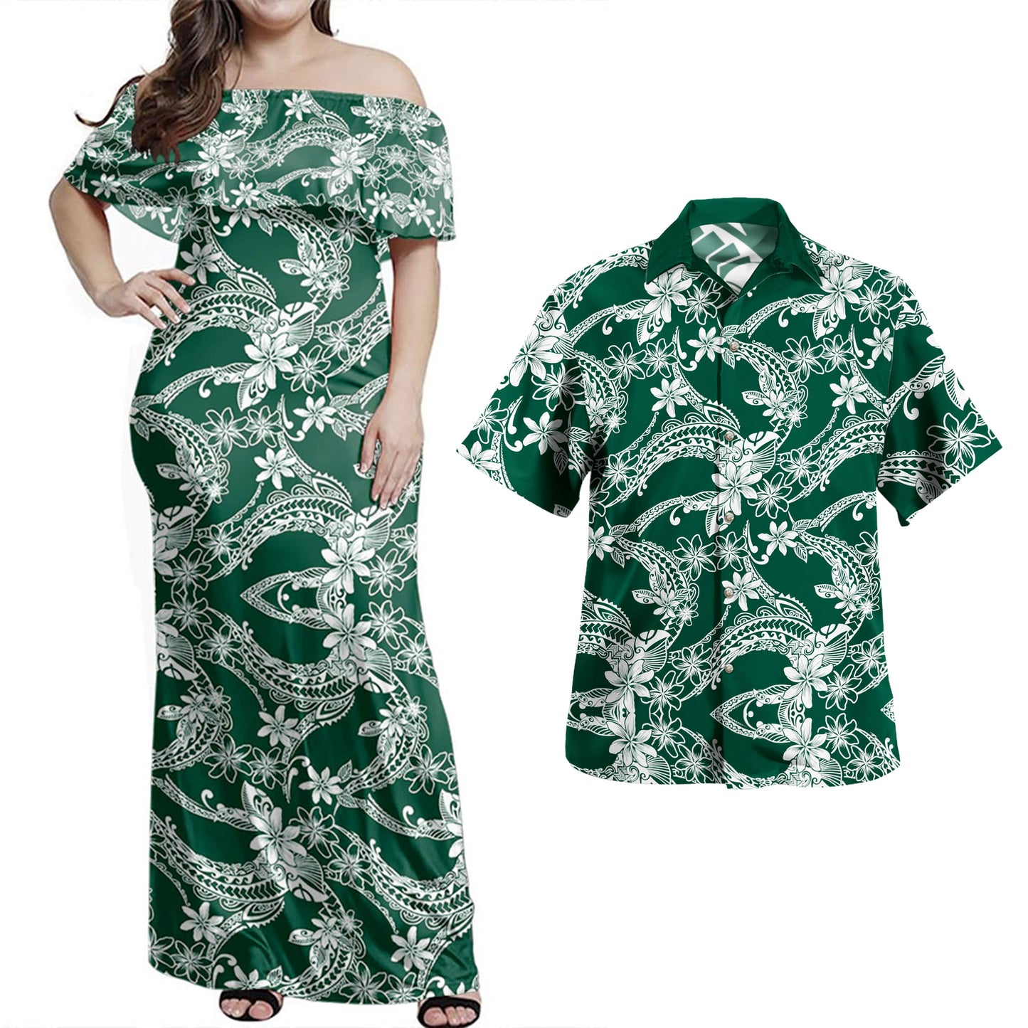 Polynesian Combo Dress And Shirt Polynesian Print Fabric And Flower