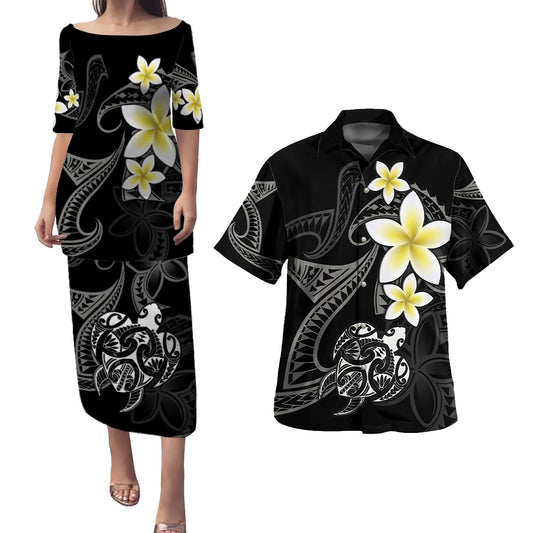 Polynesian Combo Puletasi And Shirt Honu Plumeria Tribal Tattoo