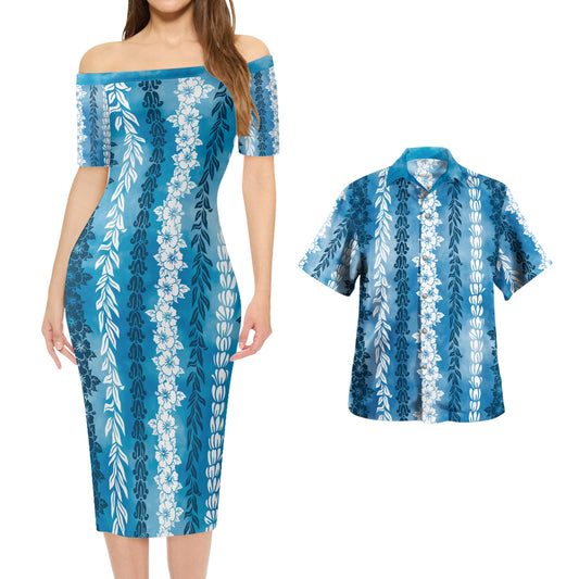 Hawaii Combo Short Sleeve Dress And Shirt Flower Lie Beautiful
