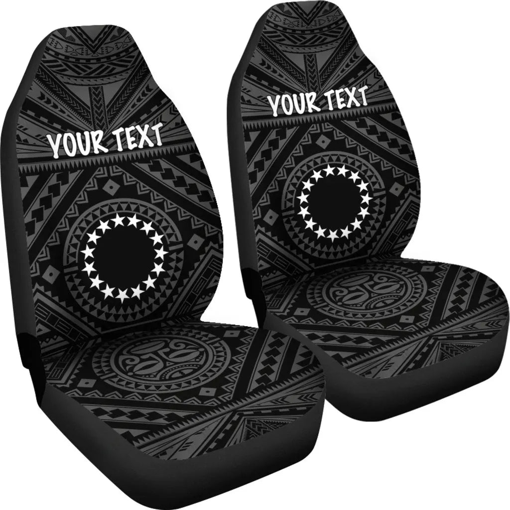 Cook Islands Personalised Car Seat Covers - Seal With Polynesian Tattoo Style ( Black)