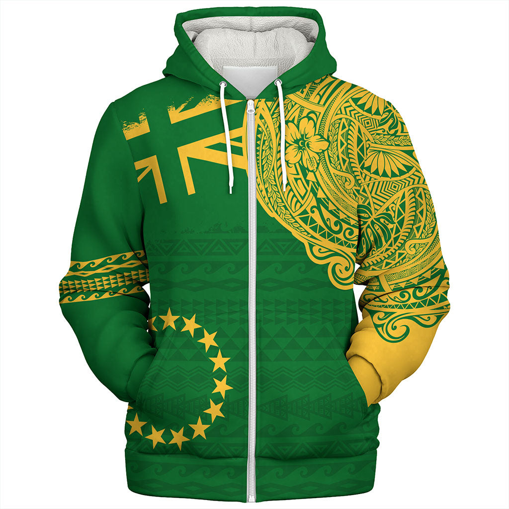 Cook Islands Sherpa Hoodie Tribal Flag With Coat Of Arms