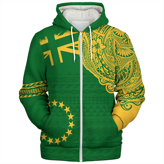 Cook Islands Sherpa Hoodie Tribal Flag With Coat Of Arms