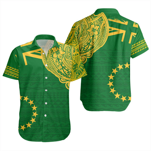 Cook Islands Short Sleeve Shirt Tribal Flag With Coat Of Arms