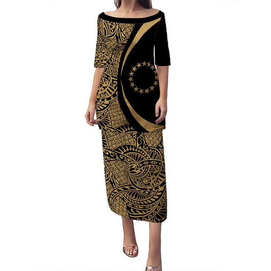 Cook Islands Puletasi Coat Of Arms Lauhala Circle Style