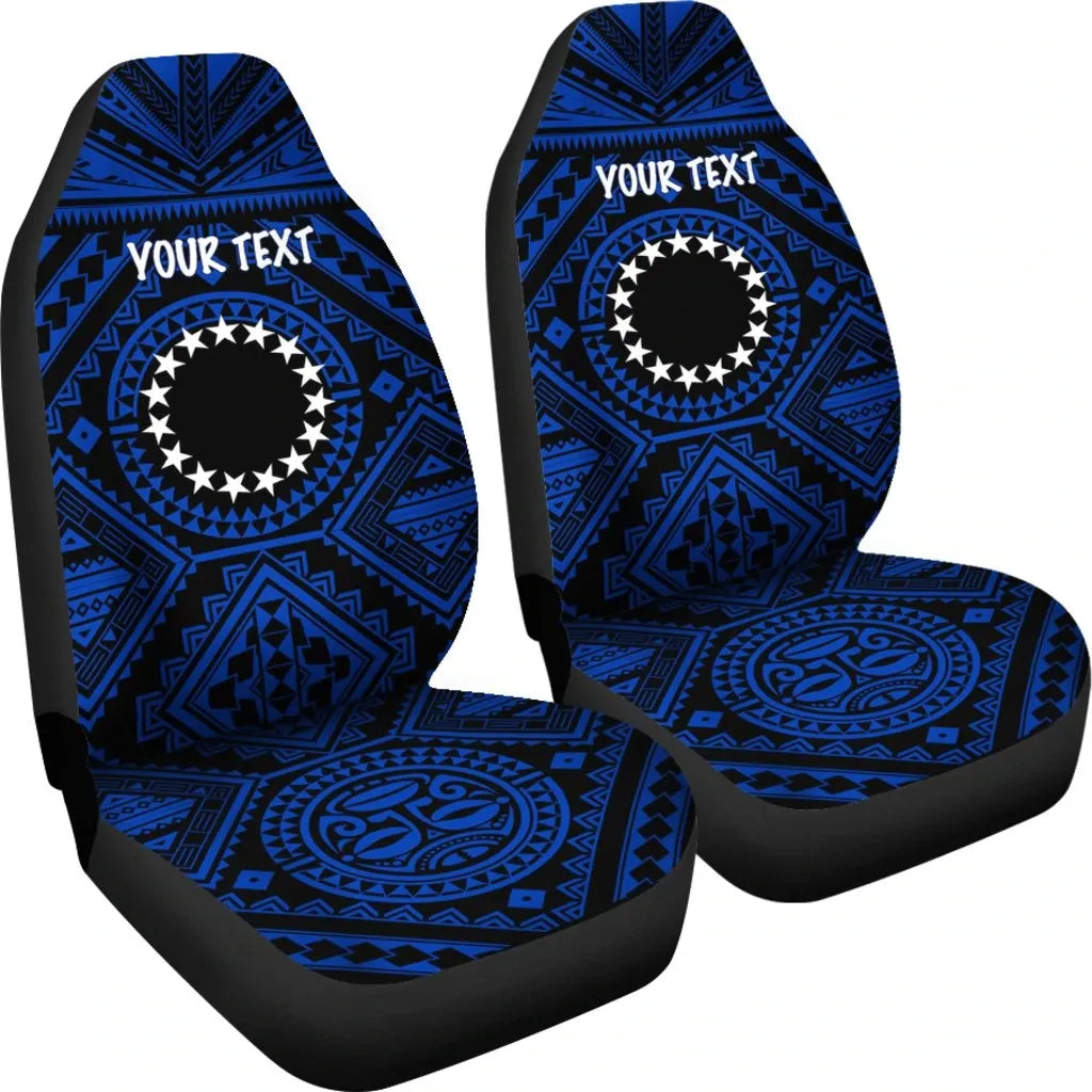 Cook Islands Personalised Car Seat Covers - Seal With Polynesian Tattoo Style ( Blue)