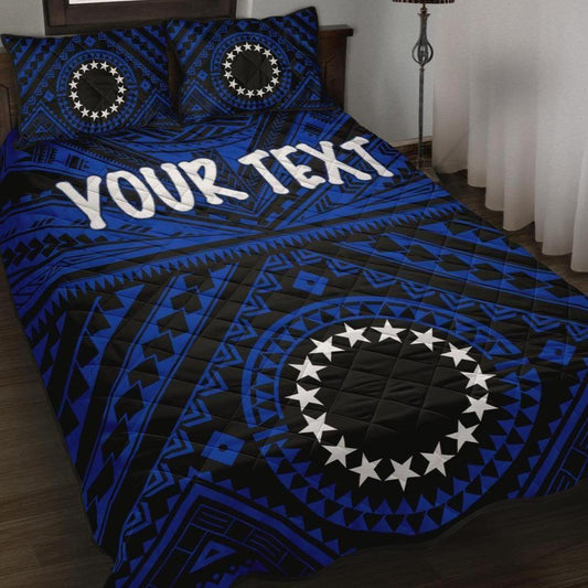 Cook Islands Personalised Quilt Bed Set - Seal With Polynesian Tattoo Style ( Blue)